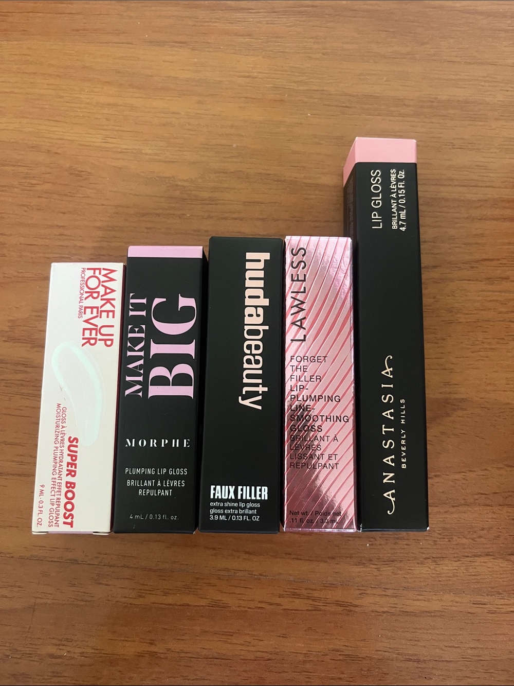 Set of 5 Lip Gloss - Huda, Make Up Forever, Morphe, Lawless, & ABH